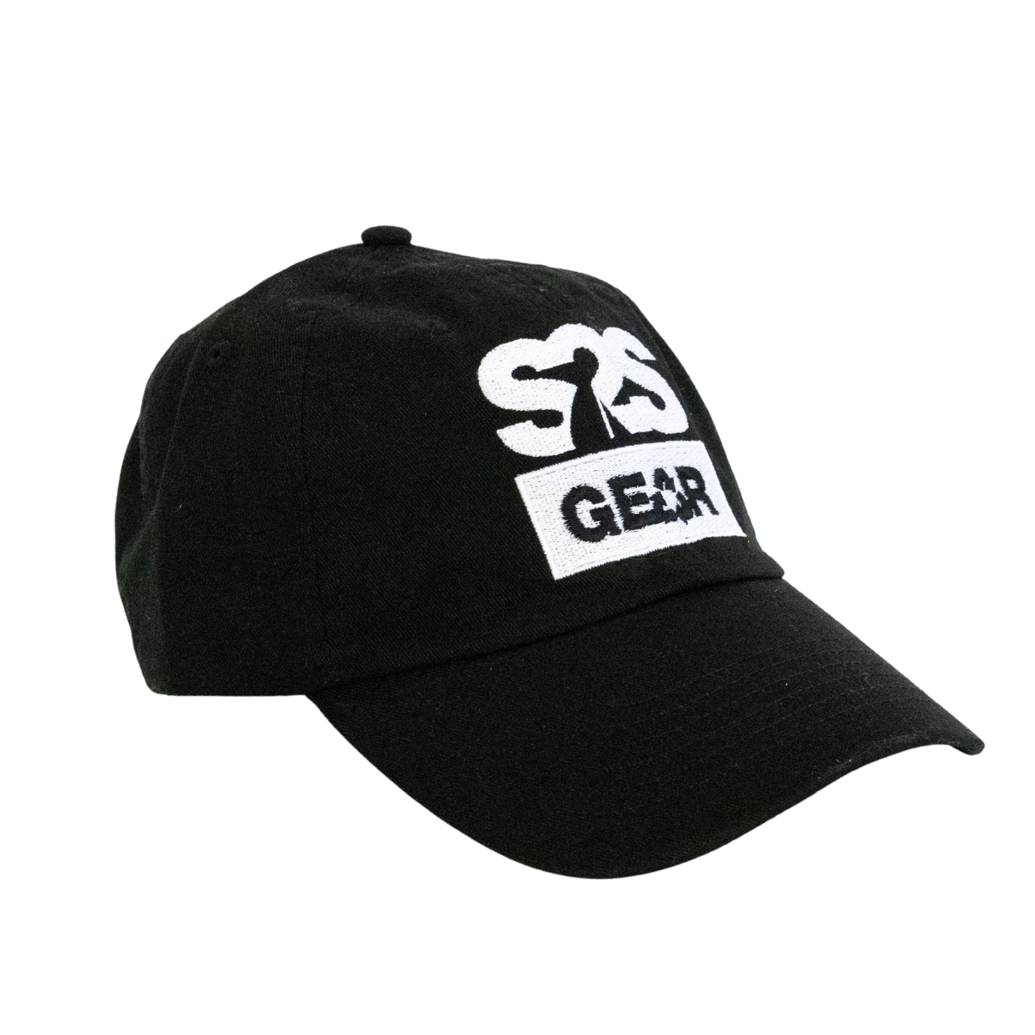 A black baseball cap with a white embroidered logo on the front that reads 'S2S GEAR' with a soldier silhouette, shown on a plain white background.