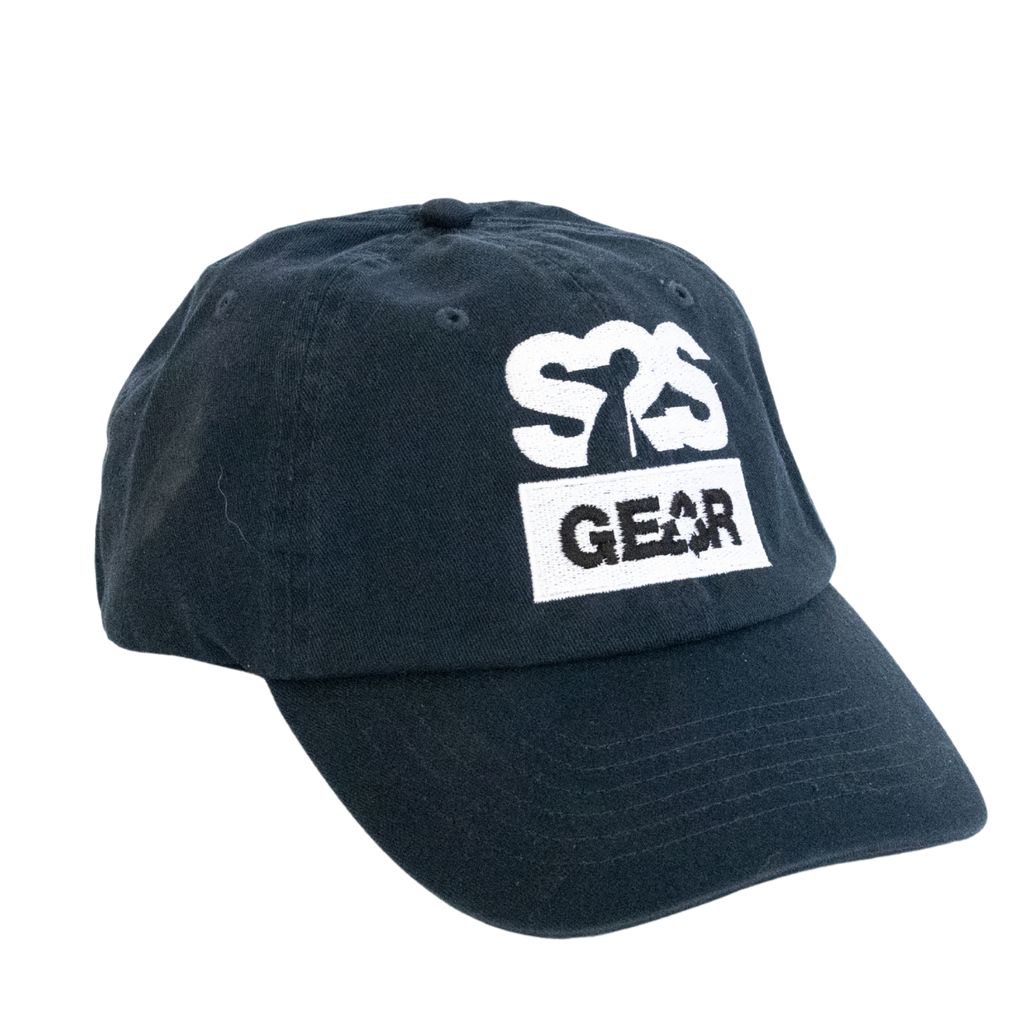 A dark navy blue cotton baseball cap with a white embroidered logo on the front that reads 'S2S GEAR' with a silhouette figure, shown against a plain white background.