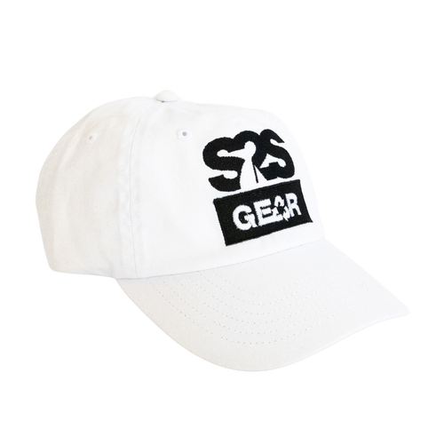 A white baseball cap with a black embroidered 'S2S GEAR' logo patch on the front, shown against a plain white background.
